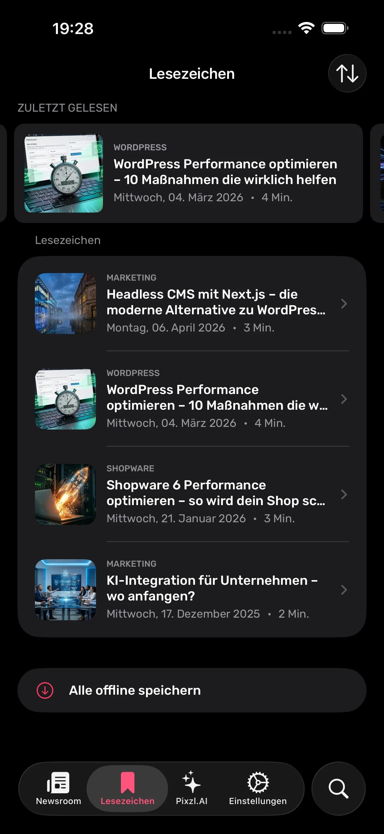 Pixzl App – Lesezeichen
